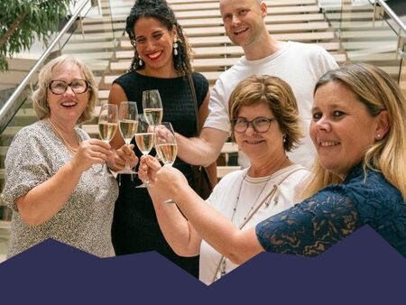 MICE Portal managing directors Josephine and Vinzenz von Brühl toasting with the Châteauform' team at MEC to celebrate the launch of OneMICE